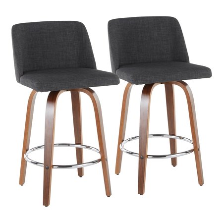 LUMISOURCE Toriano Counter Stool in Walnut and Charcoal Fabric, PK 2 B26-TRNO2R WLCHAR2